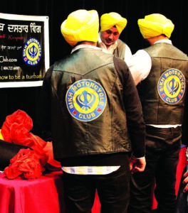 Members of the Sikh Motorcycle Club tied turbans for students for Turban Awareness Day. Photo by Teal Hudson.