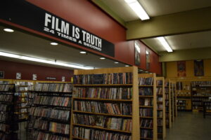 VHS tapes, DVD's, and Blu-Ray discs at Film is Truth. Photo by Joel Longnecker.